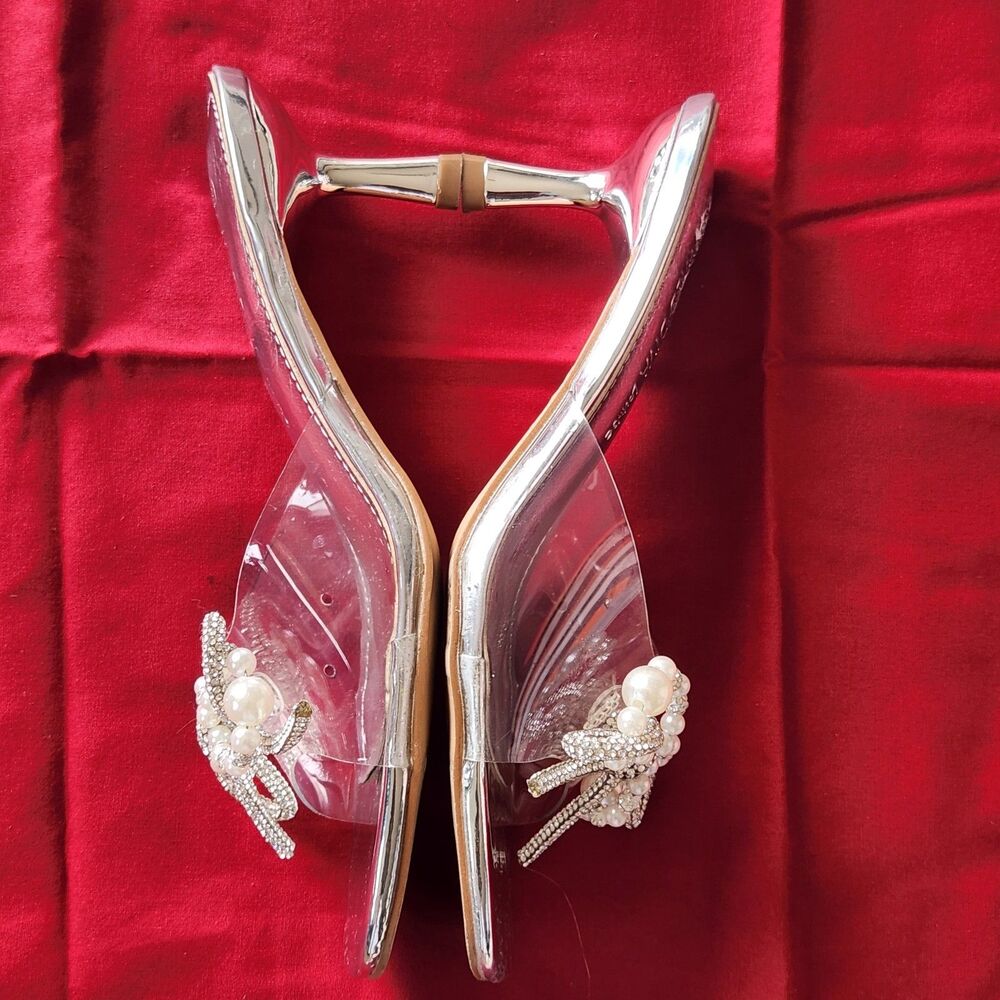 Wild Diva Silver/Clear PVC Kitten Heels Size 6.5 - Picture 4 of 7